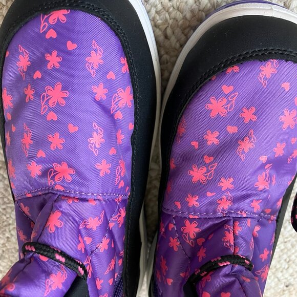 Dream pairs Purple Pink Flowers White Fur Cold Weather Winter Snow Boots Girls 4 - Picture 3 of 9